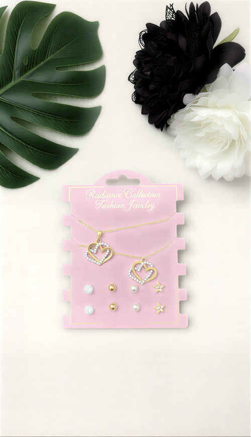 Golden Heart Signature Set – Double Layer Pendants & Luxury Studs