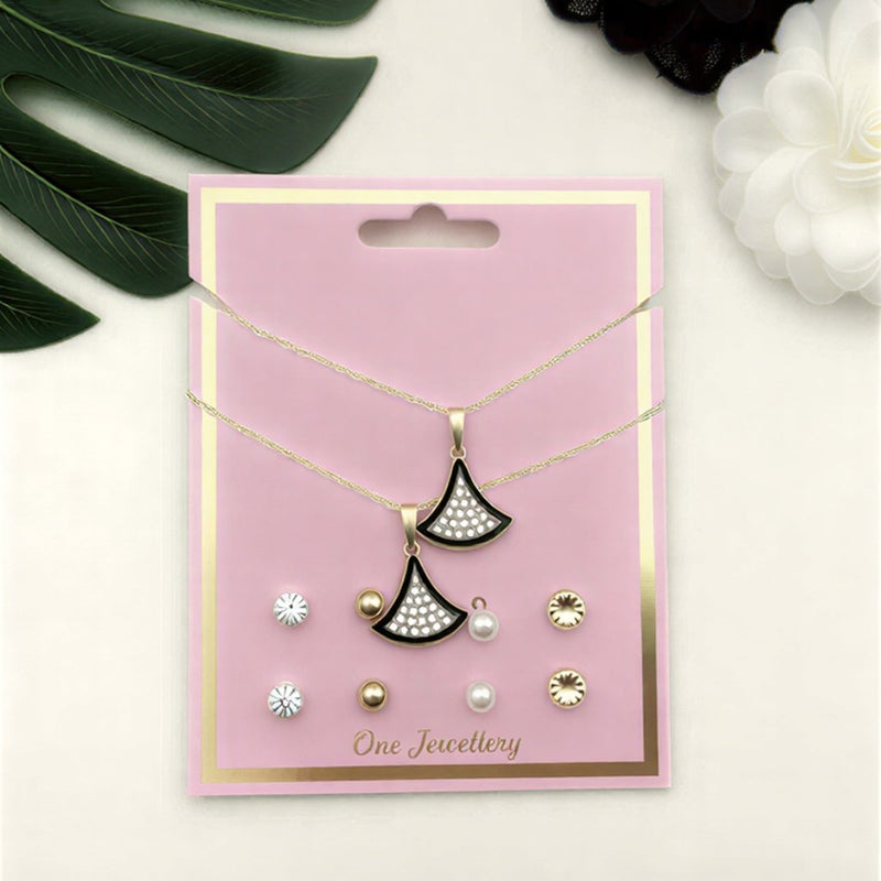 Glitter Leaf Necklace & 4-Pair Stud Gallery