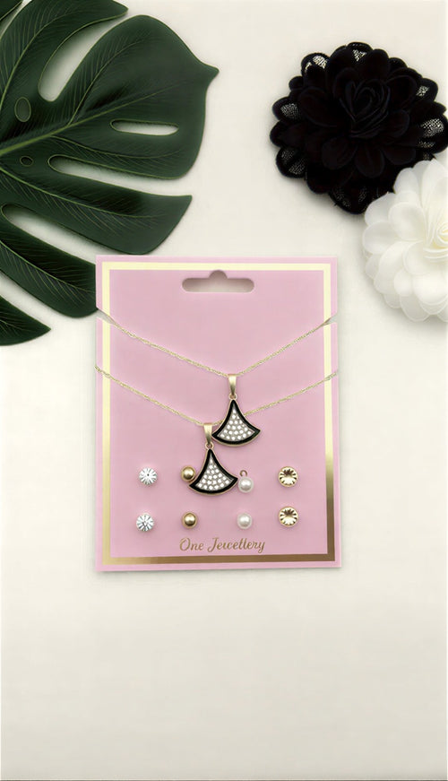 Glitter Leaf Necklace & 4-Pair Stud Gallery