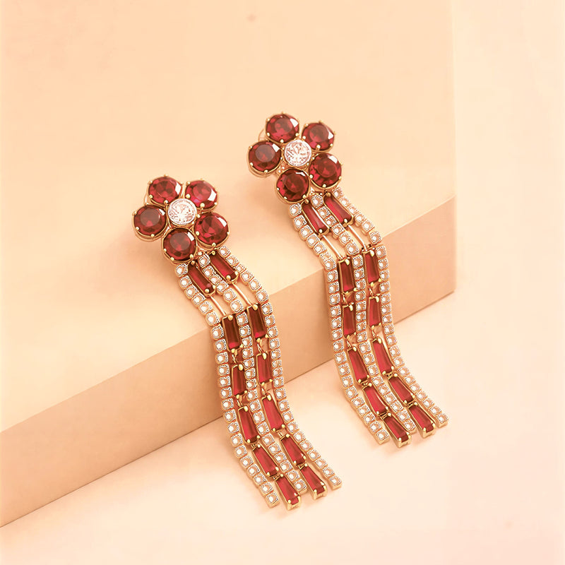 Emerald Green Floral Tassel Earrings