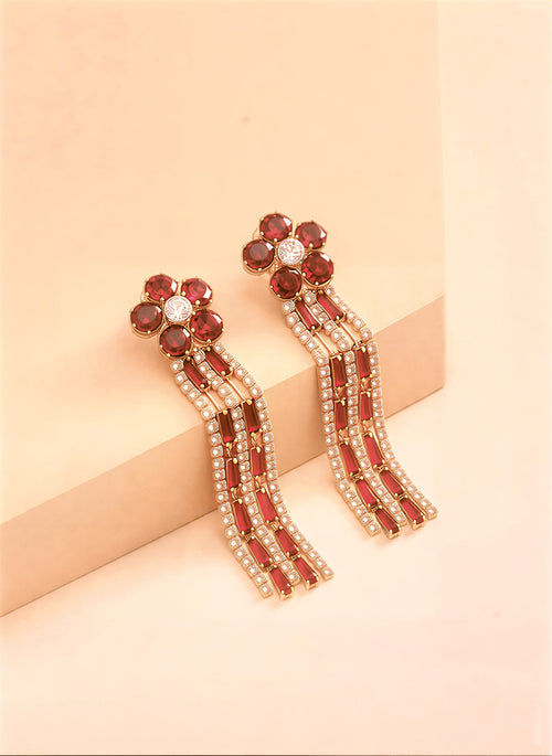 Emerald Green Floral Tassel Earrings