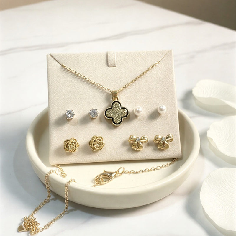 Elegant Gold-Plated Jewelry Set with Necklace & Stud Earrings – Fashion Jewelry