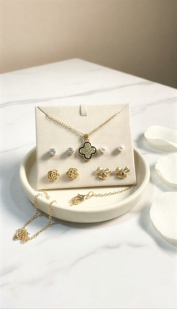 Elegant Gold-Plated Jewelry Set with Necklace & Stud Earrings – Fashion Jewelry