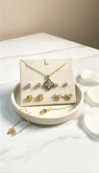 Elegant Gold-Plated Jewelry Set with Necklace & Stud Earrings – Fashion Jewelry
