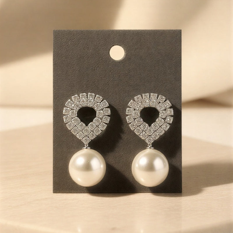Eternal Crystal Heart & Pearl Drop Earrings – Luxury Bridal Collection