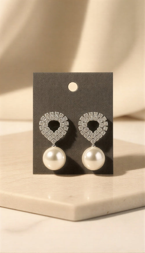 Eternal Crystal Heart & Pearl Drop Earrings – Luxury Bridal Collection