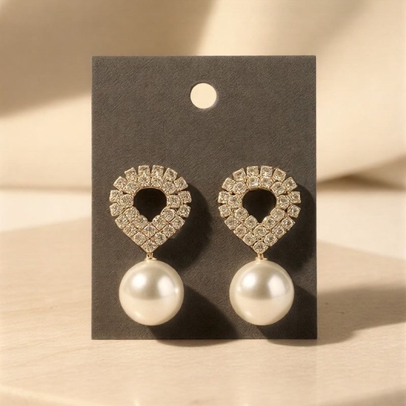 Royal Pavé Heart Studs with High-Luster Pearl Drops