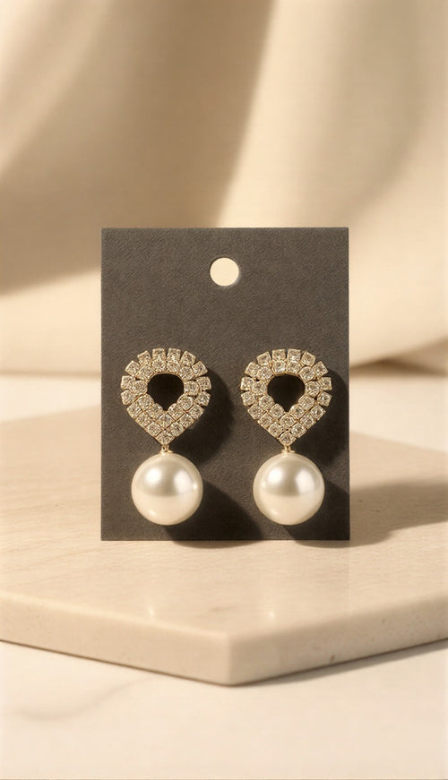 Royal Pavé Heart Studs with High-Luster Pearl Drops