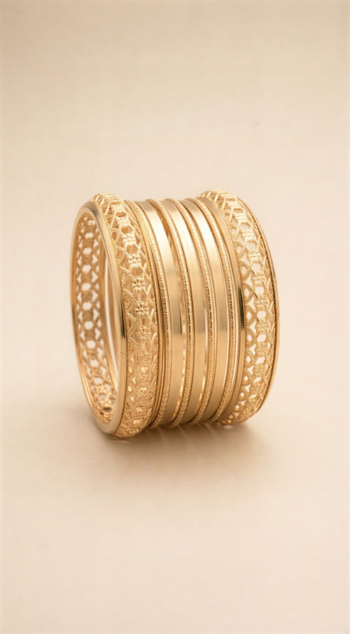 Premium Silver & Gold -Plated  Filigree Bangle Set – Traditional Stackable Channery Style