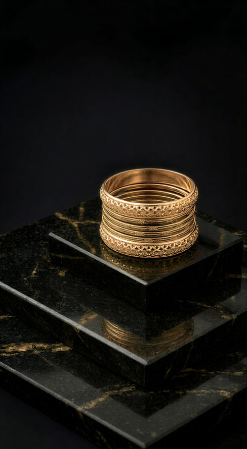 Elegant Metallic-Toned Bangle Set with Crystal Drop Charms