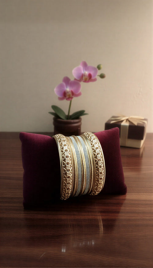 Royal Gold-Toned Intricate Textured Party Wear Bangle Set