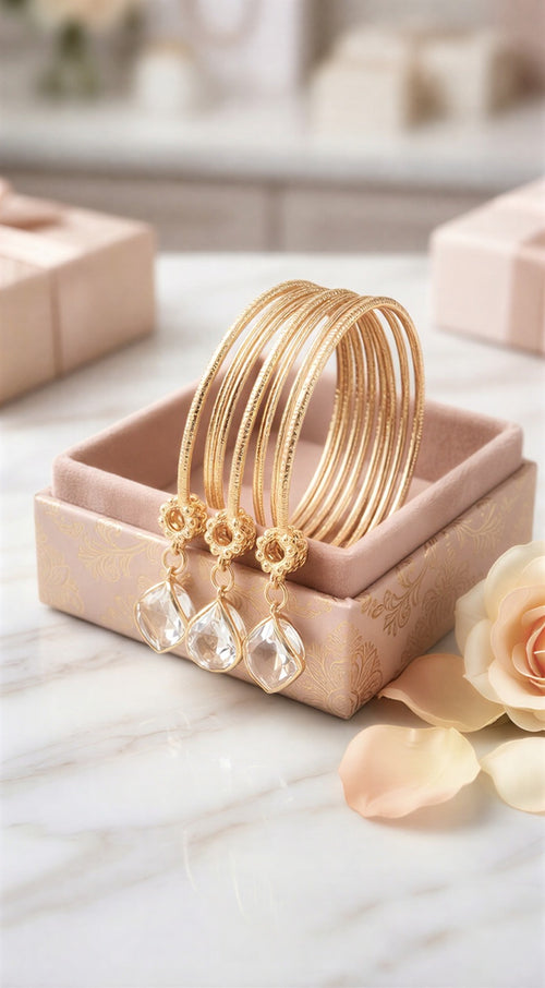 Premium Gold & Silver-Toned Chooriyan with Crystal Drop Charms