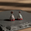 Antique Gold-Toned Ruby Red Beaded Jhumkas