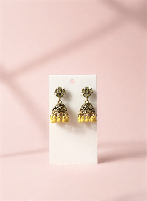 Toned Sun-Yellow Beaded Jhumkas