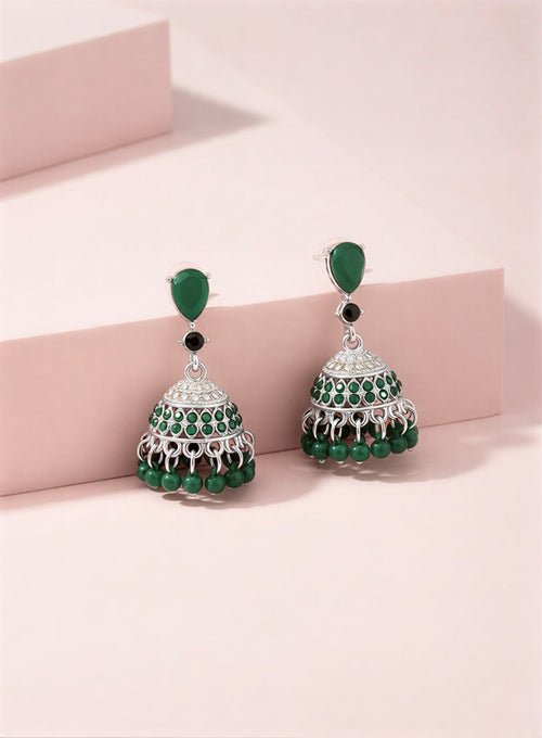Premium Crystal-Studded Jhumka Earrings – Traditional Handcrafted Drop Collection