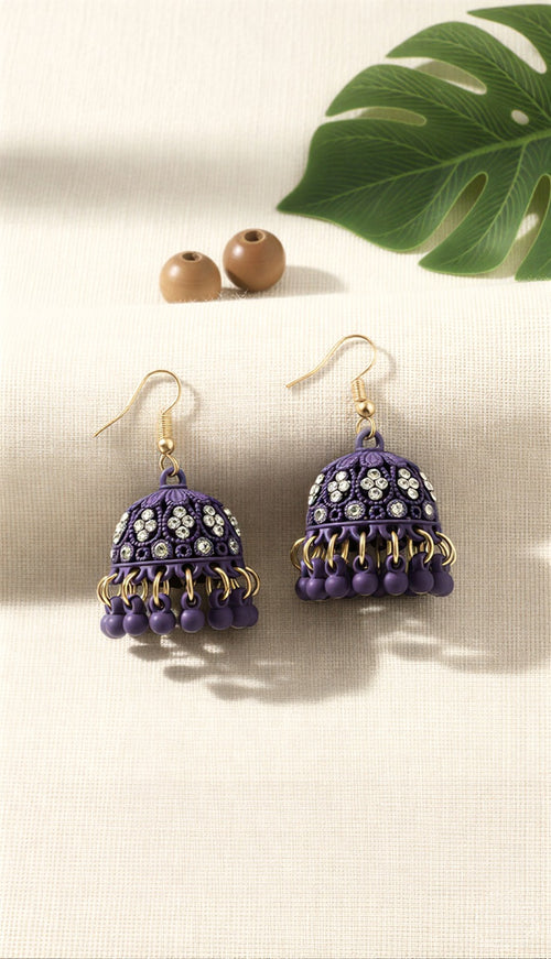 Royal Purple Matte Jhumka Earrings for Eid and Wedding Wear