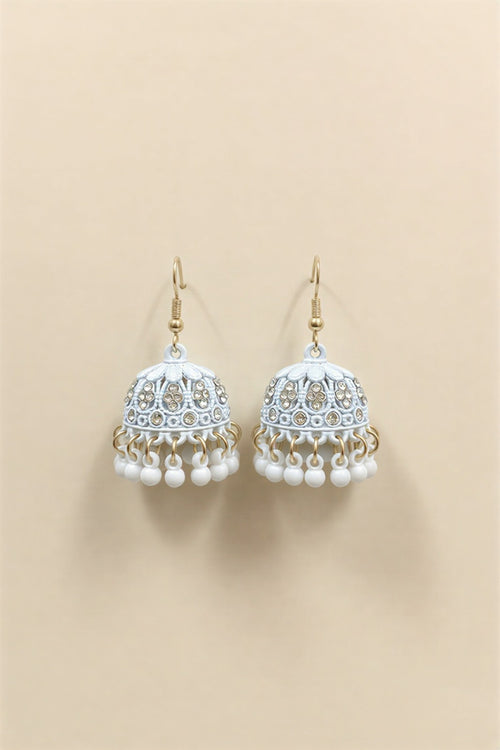 Handcrafted White Crystal Jhumkas for Eid Mehndi & Wedding Events