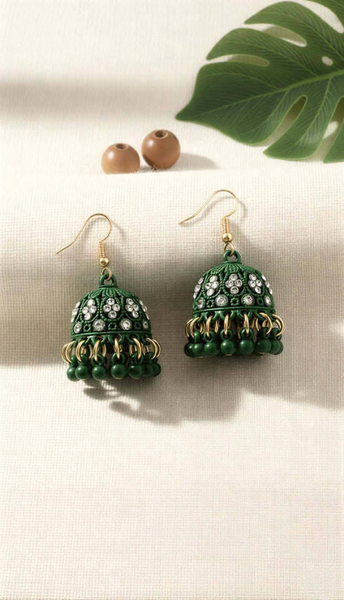 Traditional Forest Green Jhumki – Perfect Festive Jewelry for Eid & Nikah