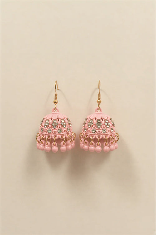 Luxury Light Pink Matte Finish Jhumkas – Wedding Party & Eid Wear