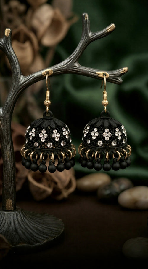 Luxury Full Black Matte Finish Jhumkas – Timeless Eid & Wedding Jewelry