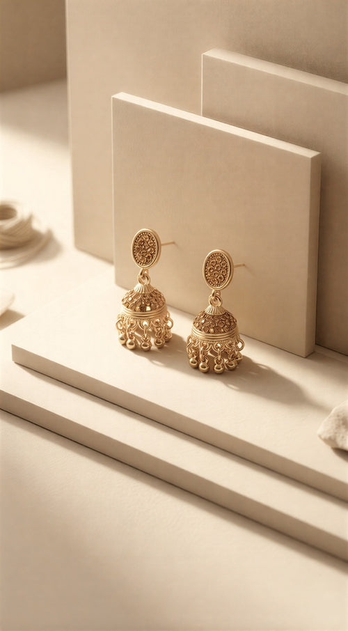 Signature Crystal Jhumki Duo – Dual Metallic Finish (Gold & Silver) – Exclusive Festive Gift for Her