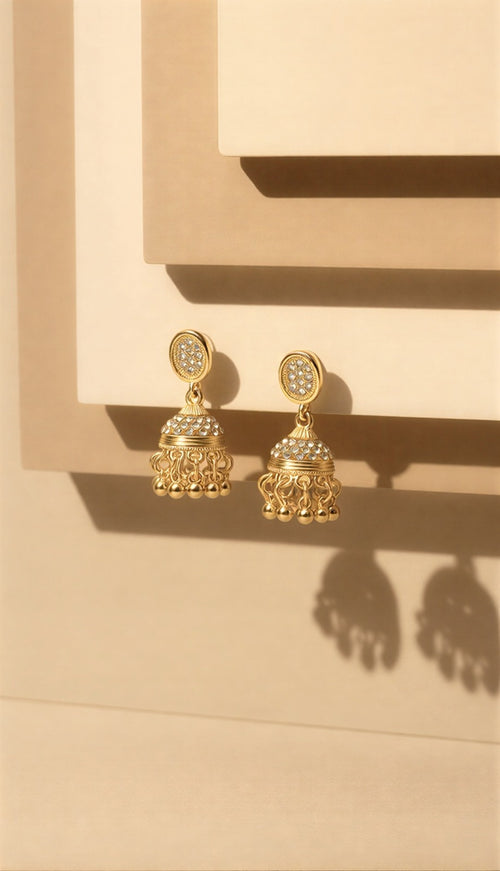 Signature Crystal Jhumki Duo – Dual Metallic Finish (Gold & Silver) – Exclusive Festive Gift for Her