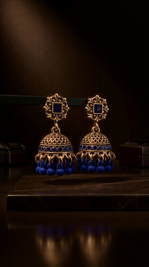 Premium Silver-Tone Navy Blue Matte Drops – Festive Eid Season Essential