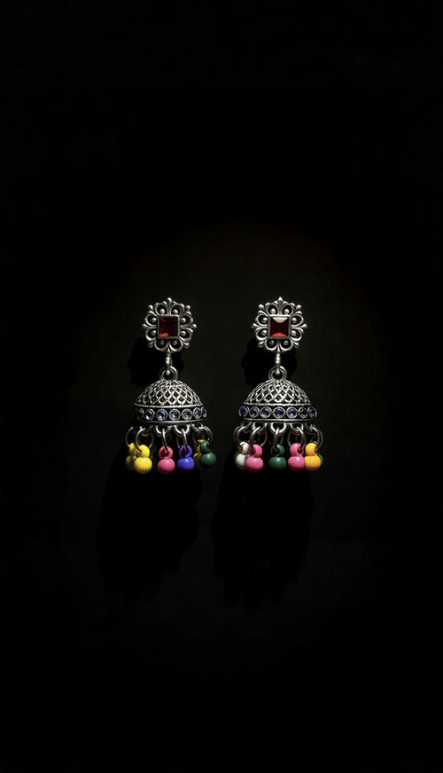 Elite Handcrafted Jhumki Collection – Choice of Gold/Silver with Multi-Color Crystal Beads – Perfect Festive Wedding Gift