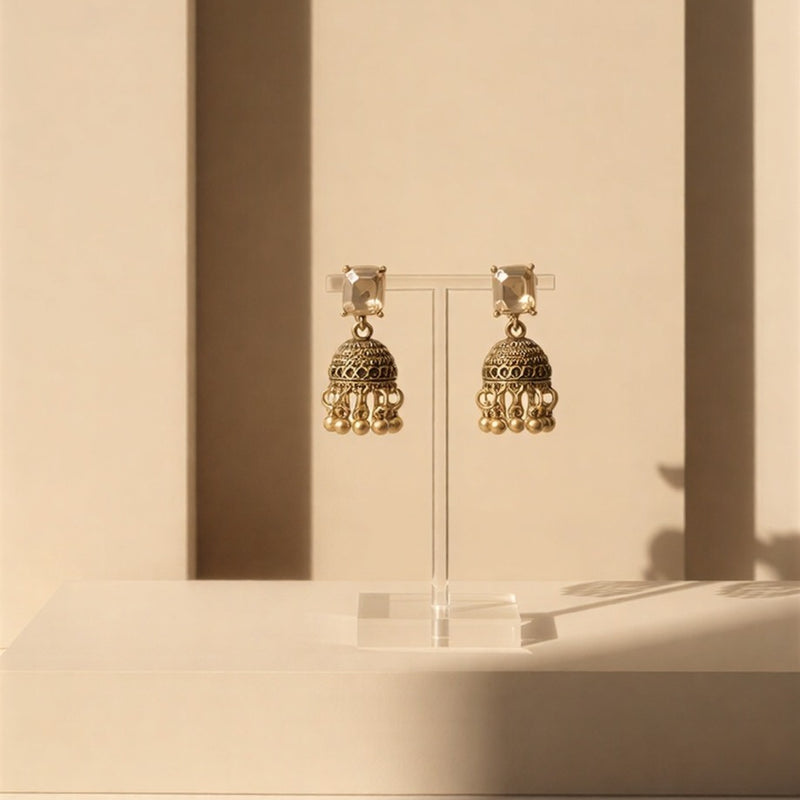 Exquisite Handcrafted Jhumka Duo – Vintage Filigree Design in Elegant Matte Metallic Tones