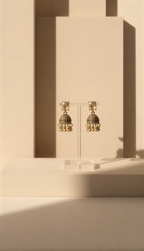 Exquisite Handcrafted Jhumka Duo – Vintage Filigree Design in Elegant Matte Metallic Tones