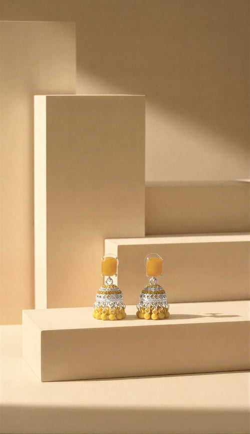 Signature Yellow Matte Jhumkis – Exclusive Wedding Gift Set – Choice of Gold & Silver Tones