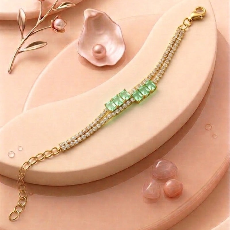 Handcrafted Dual-Chain Tennis Bracelet with Precision-Cut Baguette Crystals and Secure Adjustable Fit