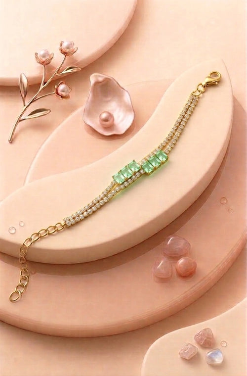 Handcrafted Dual-Chain Tennis Bracelet with Precision-Cut Baguette Crystals and Secure Adjustable Fit
