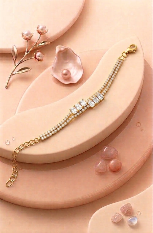 Premium Baguette Crystal Tennis Bracelet – Double-Layer silver Plated Design with High-Definition Stone Setting & Adjustable Clasp