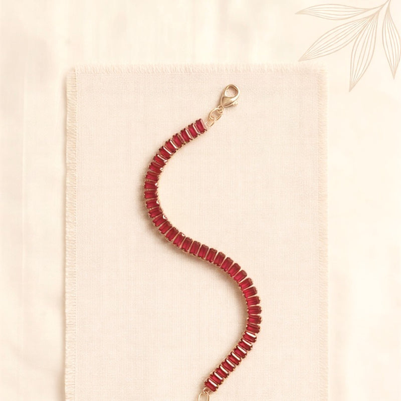 Monochrome Soft red Baguette Tennis Bracelet – Sleek Minimalist Design with Premium Metallic Shine