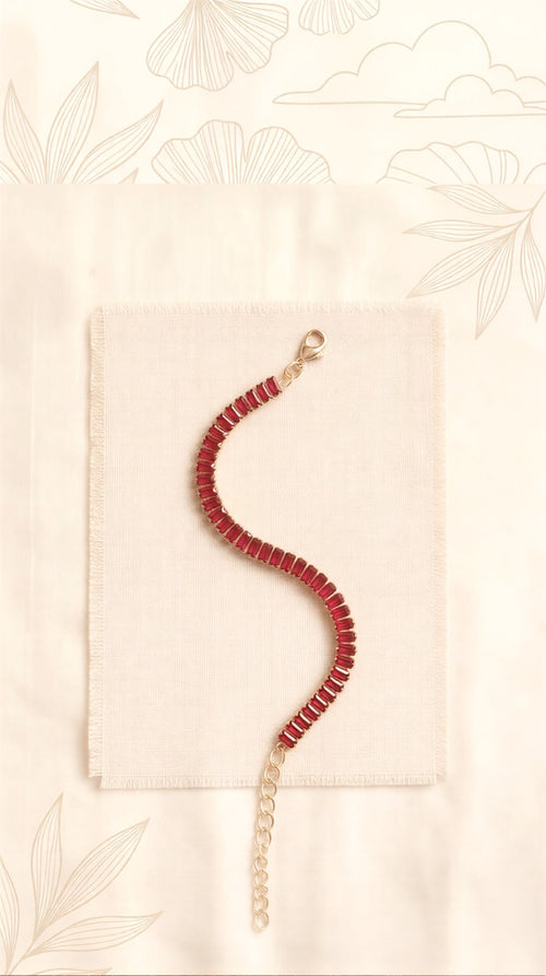 Monochrome Soft red Baguette Tennis Bracelet – Sleek Minimalist Design with Premium Metallic Shine