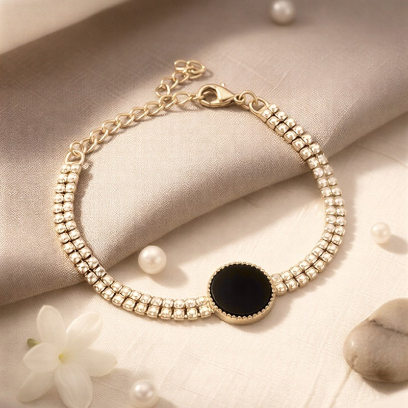 Bold Black Onyx Circular Bracelet – Luxury Dual-Strand Gold Wristwear with Adjustable Secure Clasp