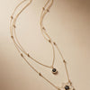 Midnight Onyx Layered Floral Necklace – Dual-Chain Gold Finish with Crystal-Encrusted Petals & Teardrop Drop