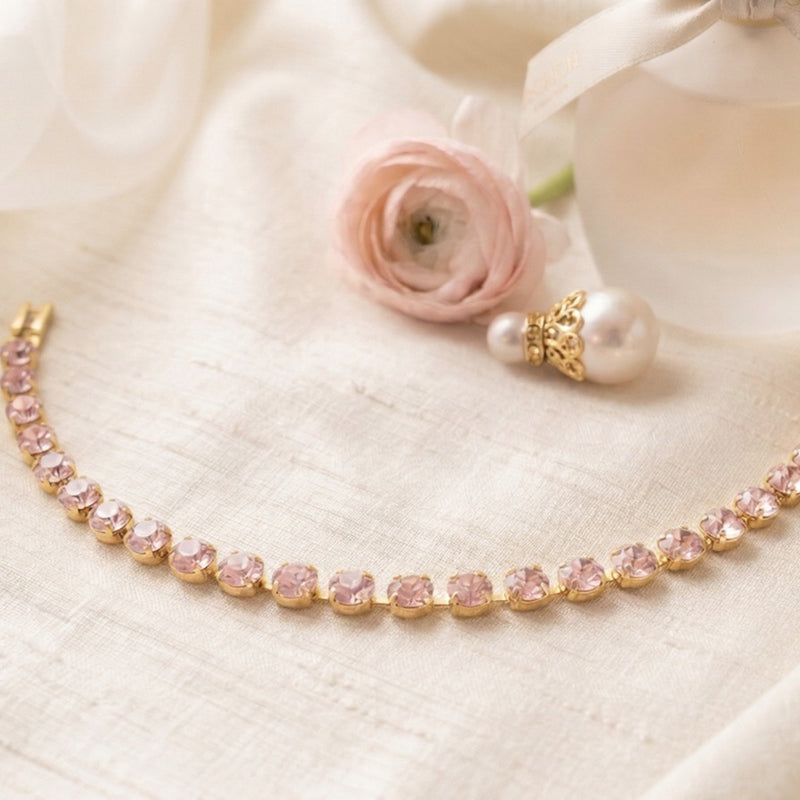 Premium Gemstone Tennis Bracelet – Featuring Black, Ruby, Emerald Multi & Pink Crystals in High-Polish Finish