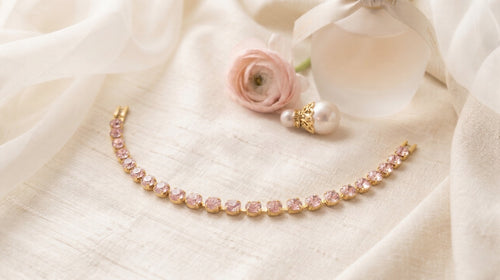 Premium Gemstone Tennis Bracelet – Featuring Black, Ruby, Emerald Multi & Pink Crystals in High-Polish Finish