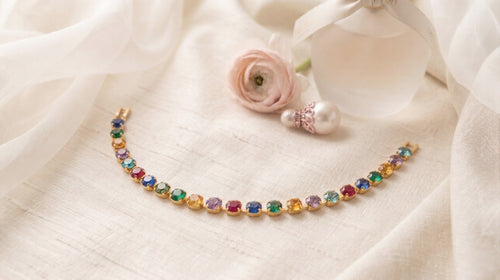 Vibrant Crystal Tennis Bracelet – Available in Black, Ruby, Emerald Multi & Pink