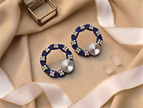 Majestic Crystal Bloom Earrings – Five-Petal Floral Design with Multi-Strand Tassel Drops