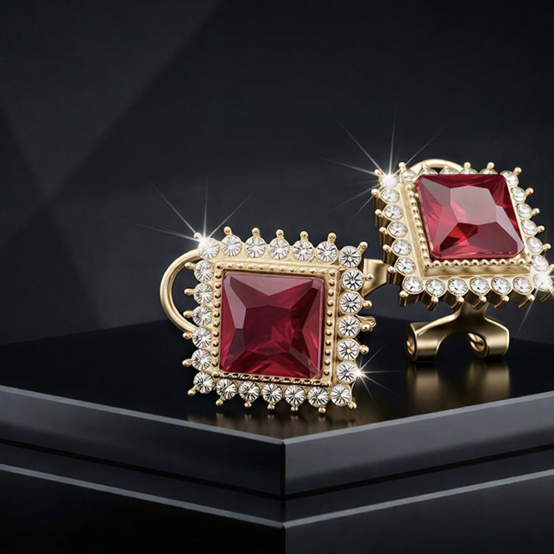 Precision-Cut Vibrant Red Earrings with Radiant Gold-Plated Detailing and a Luxury Finish