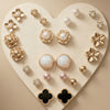 0-Pair Curated Luxury Earring Wardrobe Featuring Golden Flora, Celestial Moons, and Crystal Accents on a Premium Wood-Finish Display