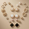0-Pair Curated Luxury Earring Wardrobe Featuring Golden Flora, Celestial Moons, and Crystal Accents on a Premium Wood-Finish Display