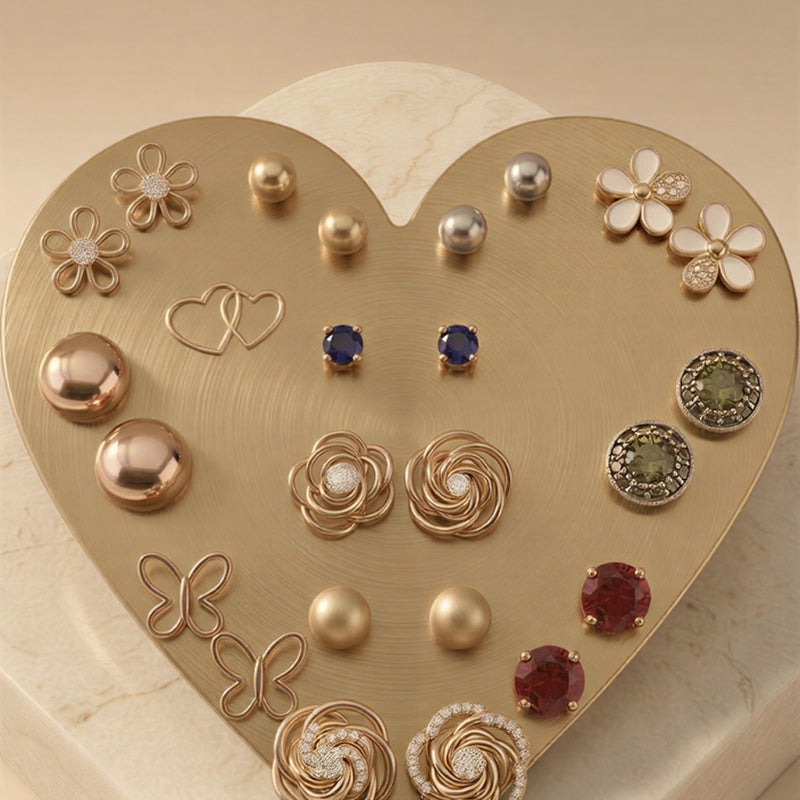 A Curated Variety Suite of High-Finish Studs, Lightning Bolt Charms, and Enameled Floral Accents