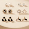 Signature Monochrome Earring Collection – 6-Pair Luxury Stud Set with Black Enamel & Crystal Accents