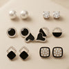 Midnight Glamour Multi-Pack Earrings – Gold-Tone Geometric Studs with Pavé Crystals & Pearl Details