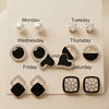 Midnight Glamour Multi-Pack Earrings – Gold-Tone Geometric Studs with Pavé Crystals & Pearl Details