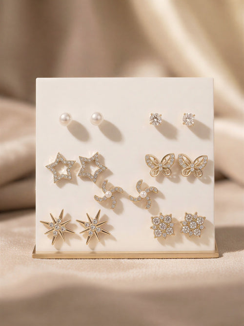A Curated 14-Piece Multi-Design Earring Collection Featuring Delicate Bows and Radiant Crystal Motifs